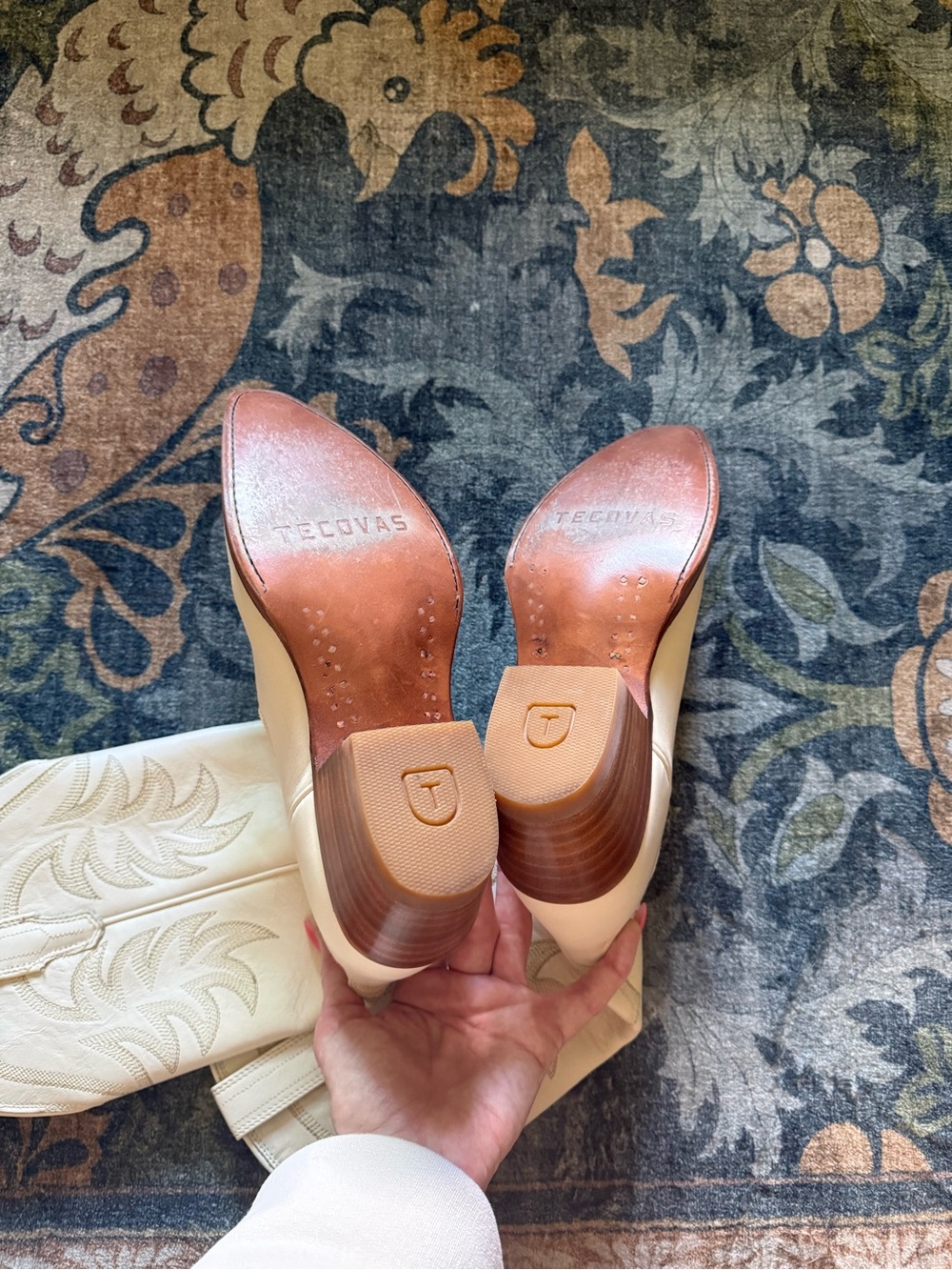 Tecovas Annie Cream/White Pointed-Toe Tall Women's Western Boots - Picture 7 of 10